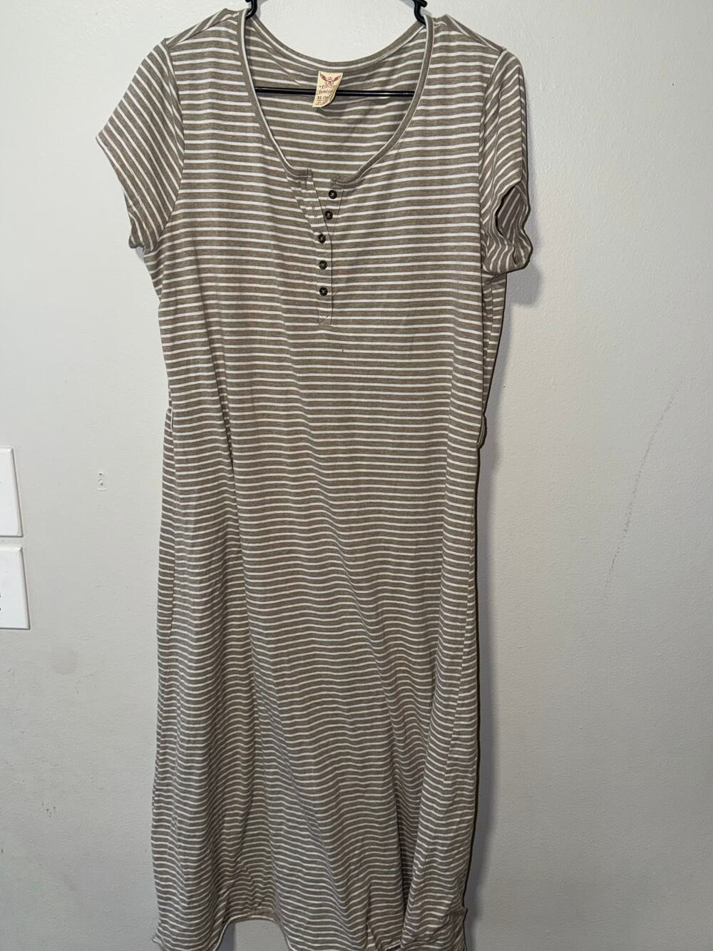 Faded Glory Brown and White Striped Shirt Dress Button Placket Short Sleeves